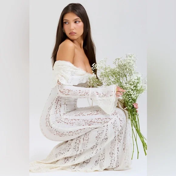 House of CB Belle Off the Shoulder Long Sleeve Mermaid Gown - XS